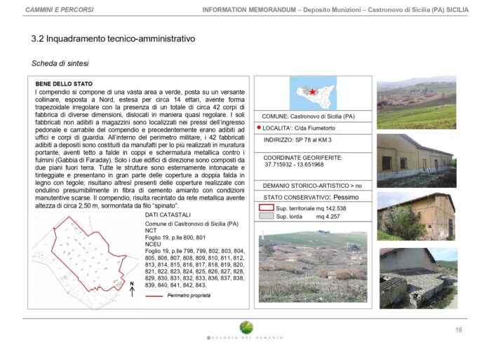 Castronovo di Sicilia (PA) – Deposito Munizioni Lercara Friddi Pianta principale